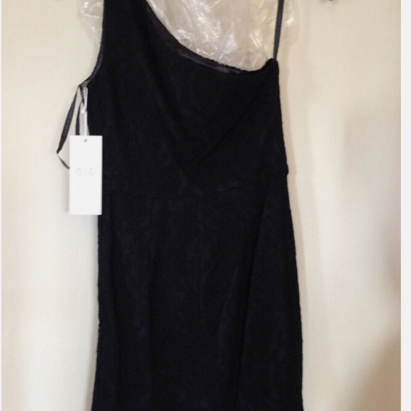 $140 Designer Minimalist One Shoulder Lace Sleeveless Mini Pencil Dress~Black~0 - Picture 2 of 7